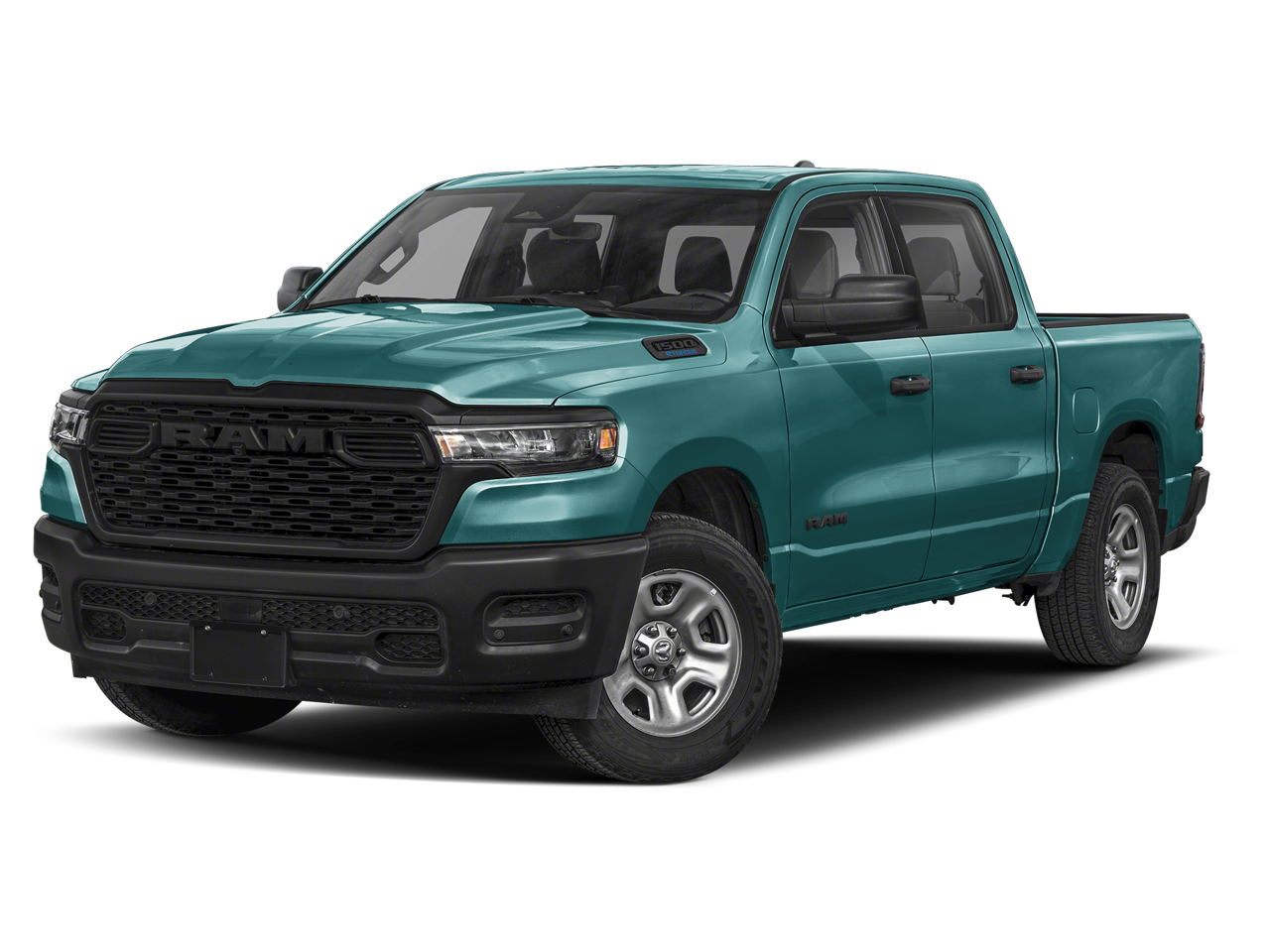 2026 RAM Ram 1500 RAM 1500 EXPRESS CREW CAB 4X4 5'7' BOX in Serrano-Green Metallic Exterior Paint — front three-quarter view