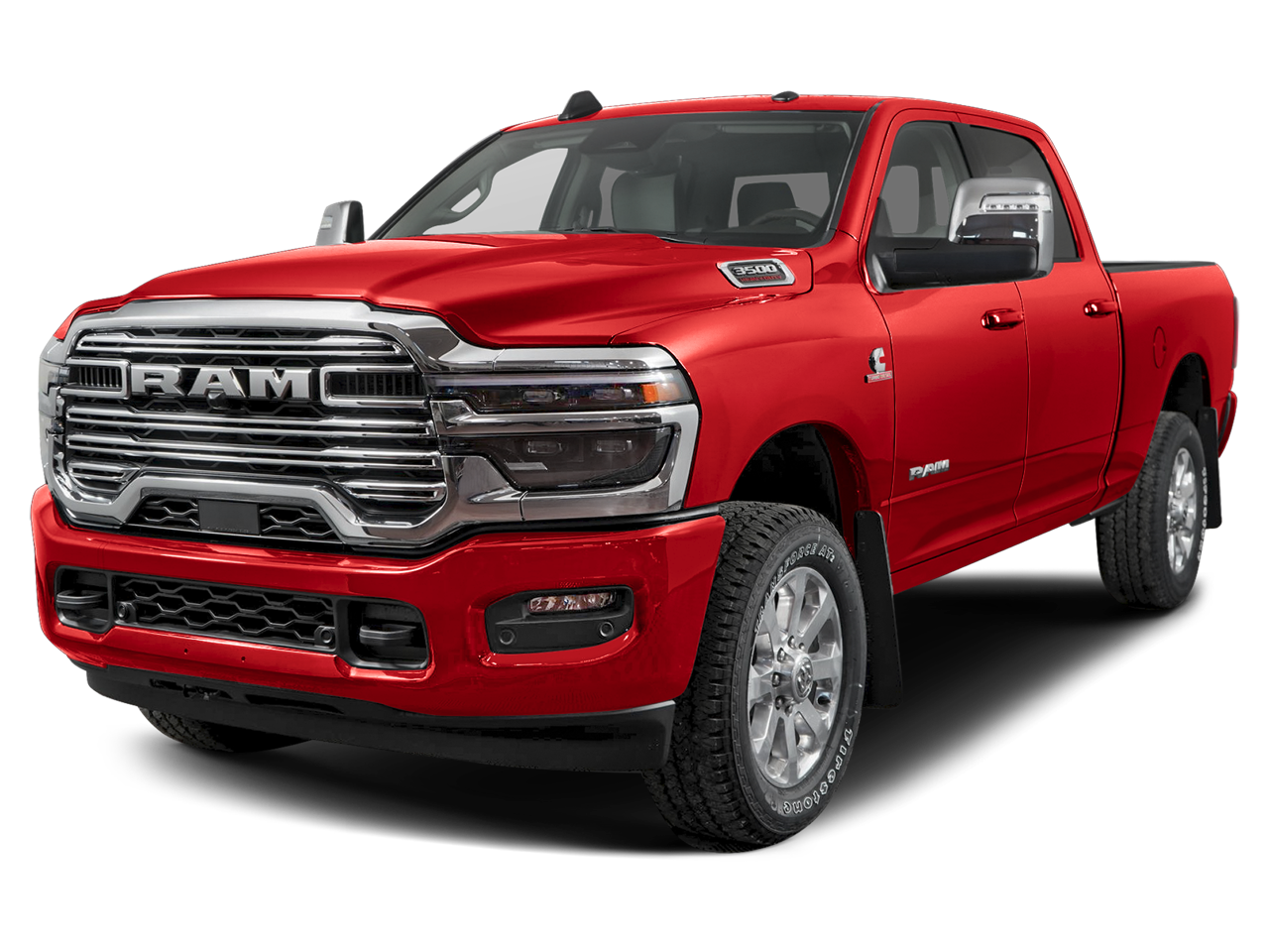 2026 RAM Ram 3500 RAM 3500 LARAMIE CREW CAB 4X4 8' BOX in Flame Red Clear-Coat Exterior Paint — front three-quarter view
