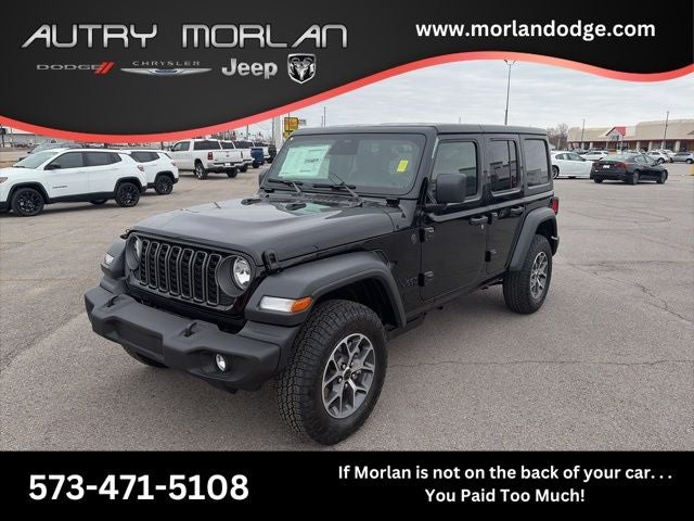 2026 Jeep Wrangler WRANGLER 4-DOOR SPORT S in Black Clear-Coat Exterior Paint — front three-quarter view