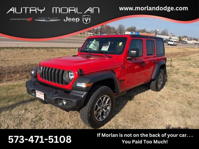 2026 Jeep Wrangler WRANGLER 4-DOOR SPORT S in Firecracker Red Clear-Coat Exterior Paint — front three-quarter view