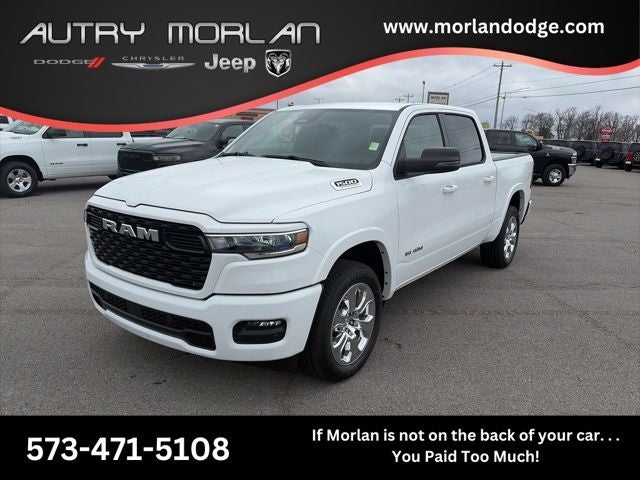 2026 RAM Ram 1500 RAM 1500 BIG HORN CREW CAB 4X4 5'7' BOX in Bright White Clear-Coat Exterior Paint — front three-quarter view
