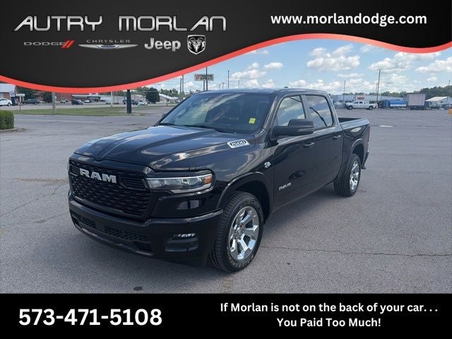 2026 RAM Ram 1500 RAM 1500 BIG HORN CREW CAB 4X4 5'7' BOX in Diamond Black Crystal Pearl-Coat Exterior Paint — front three-quarter view