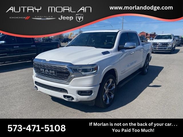 2019 RAM 1500 Limited Crew Cab 4x4 5'7' Box in Ivory White Tri-Coat Pearlcoat — front three-quarter view