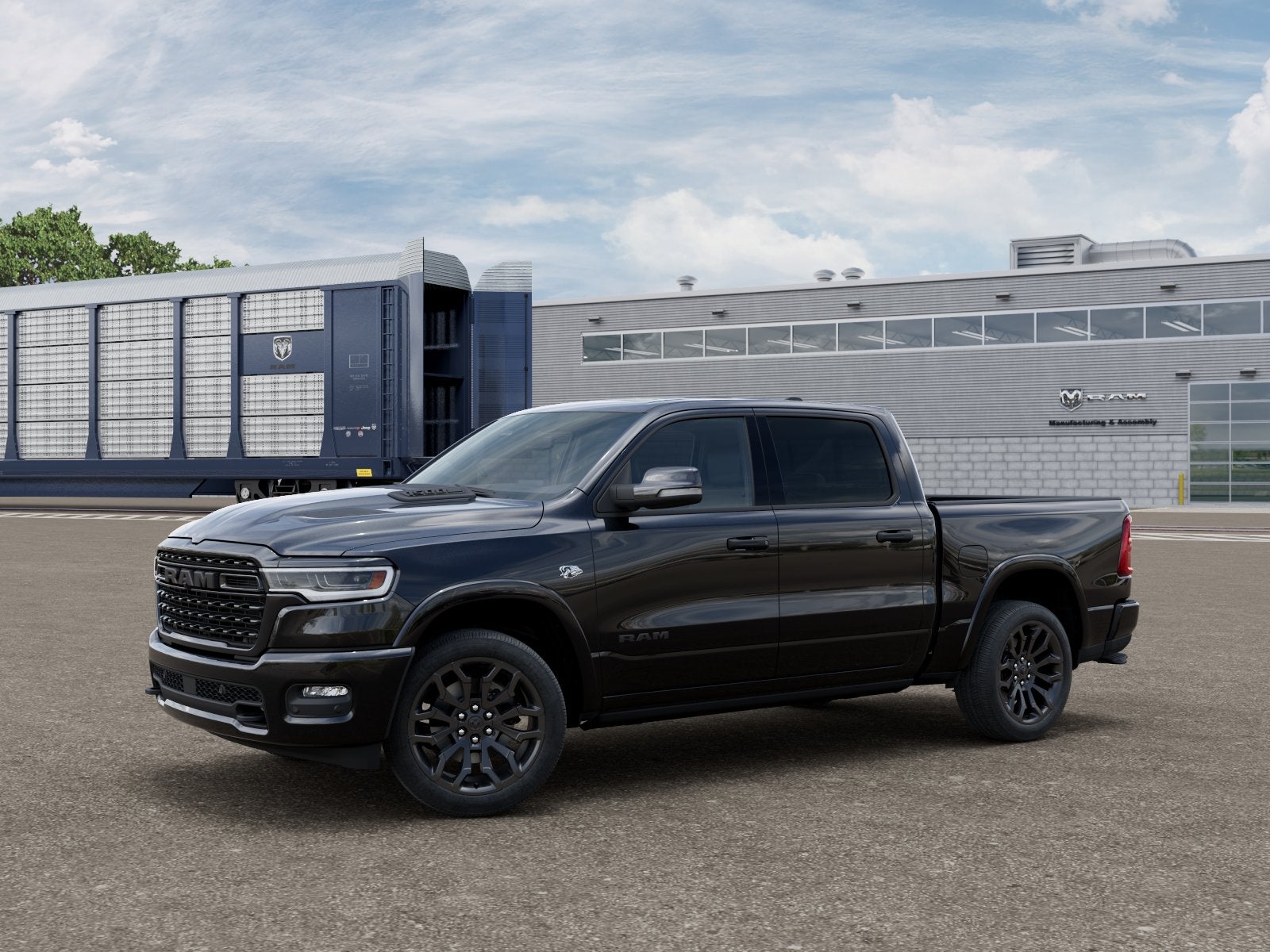 2026 RAM Ram 1500 RAM 1500 LIMITED CREW CAB 4X4 5'7' BOX in Diamond Black Crystal Pearl-Coat Exterior Paint — front three-quarter view