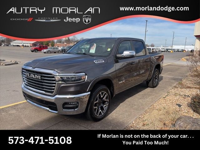 2026 RAM Ram 1500 RAM 1500 LARAMIE CREW CAB 4X4 5'7' BOX in Granite Crystal Metallic Clear-Coat Exterior Paint — front three-quarter view