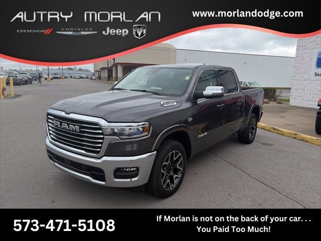 2026 RAM Ram 1500 RAM 1500 LARAMIE CREW CAB 4X4 5'7' BOX in Granite Crystal Metallic Clear-Coat Exterior Paint — front three-quarter view