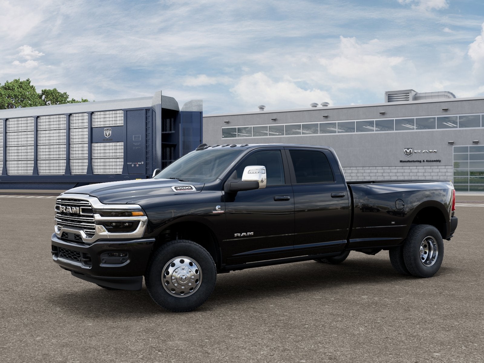 2026 RAM Ram 3500 RAM 3500 LARAMIE CREW CAB 4X4 8' BOX in Diamond Black Crystal Pearl-Coat Exterior Paint — front three-quarter view
