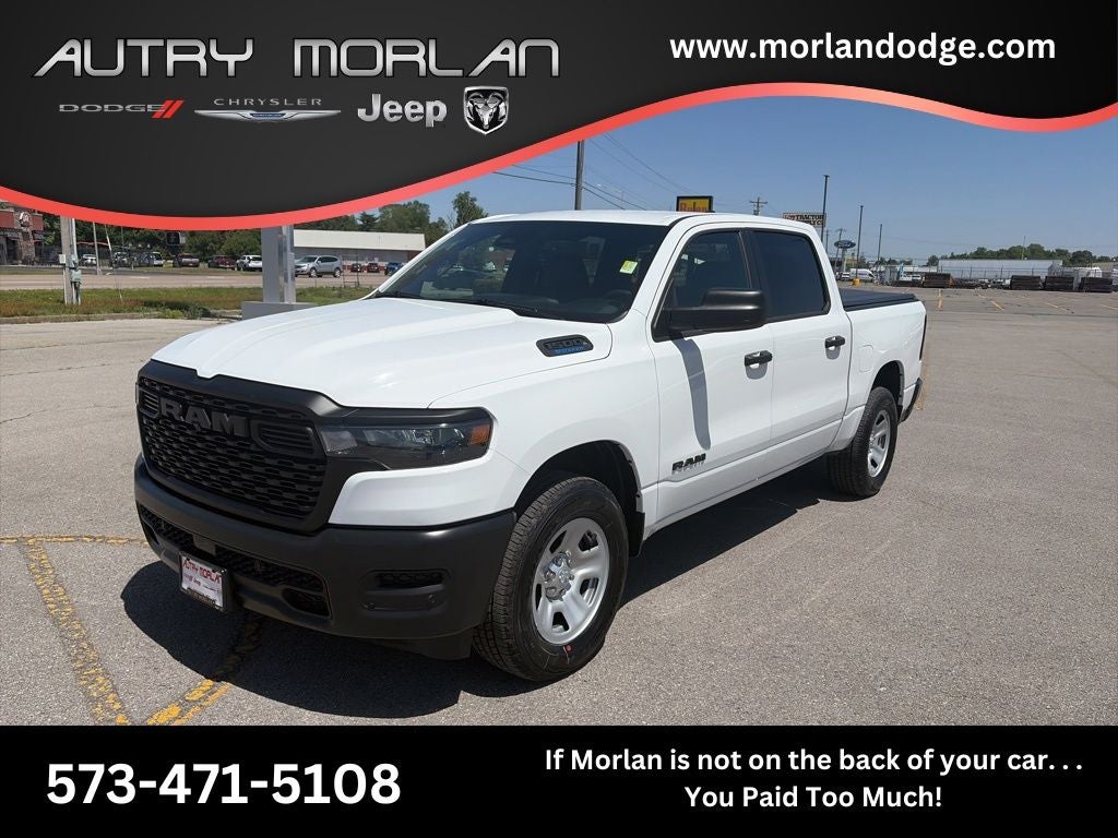 2026 RAM Ram 1500 RAM 1500 TRADESMAN CREW CAB 4X4 5'7' BOX in Bright White Clear-Coat Exterior Paint — front three-quarter view